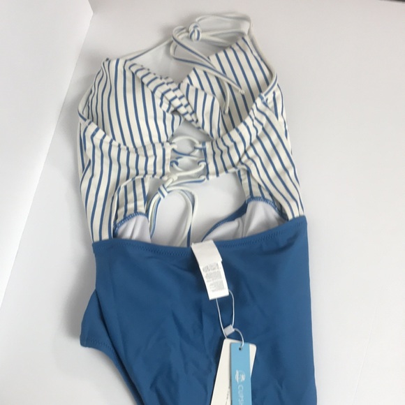 Cupshe Swim Navy Striped Twist Front One Piece Swimsuit Size Medium - Picture 3 of 11